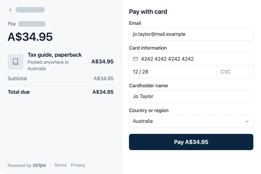 Re-created: Stripe Checkout for their own book.