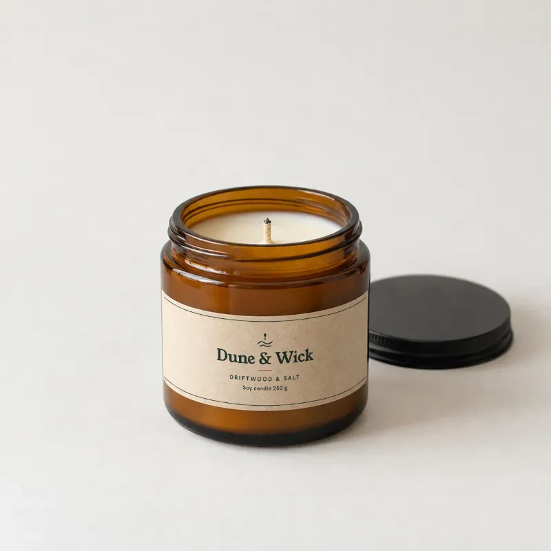 Driftwood & Salt candle on a plain backdrop