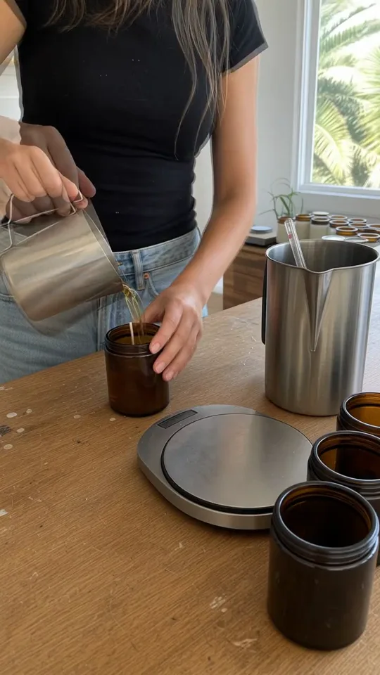 Reel: pouring wax into amber jars