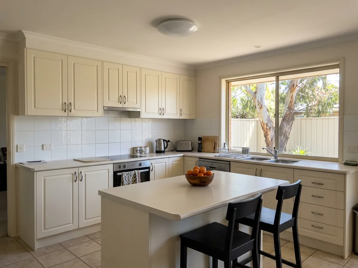 Amelia's kitchen today, without pendant lights